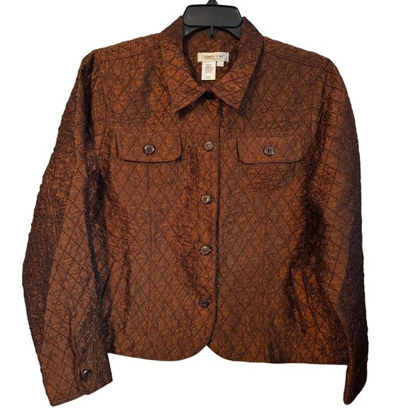 Coldwater Creek Quilted Textured Copper Button-Up Jacket Sz L women jacket - Picture 1 of 12
